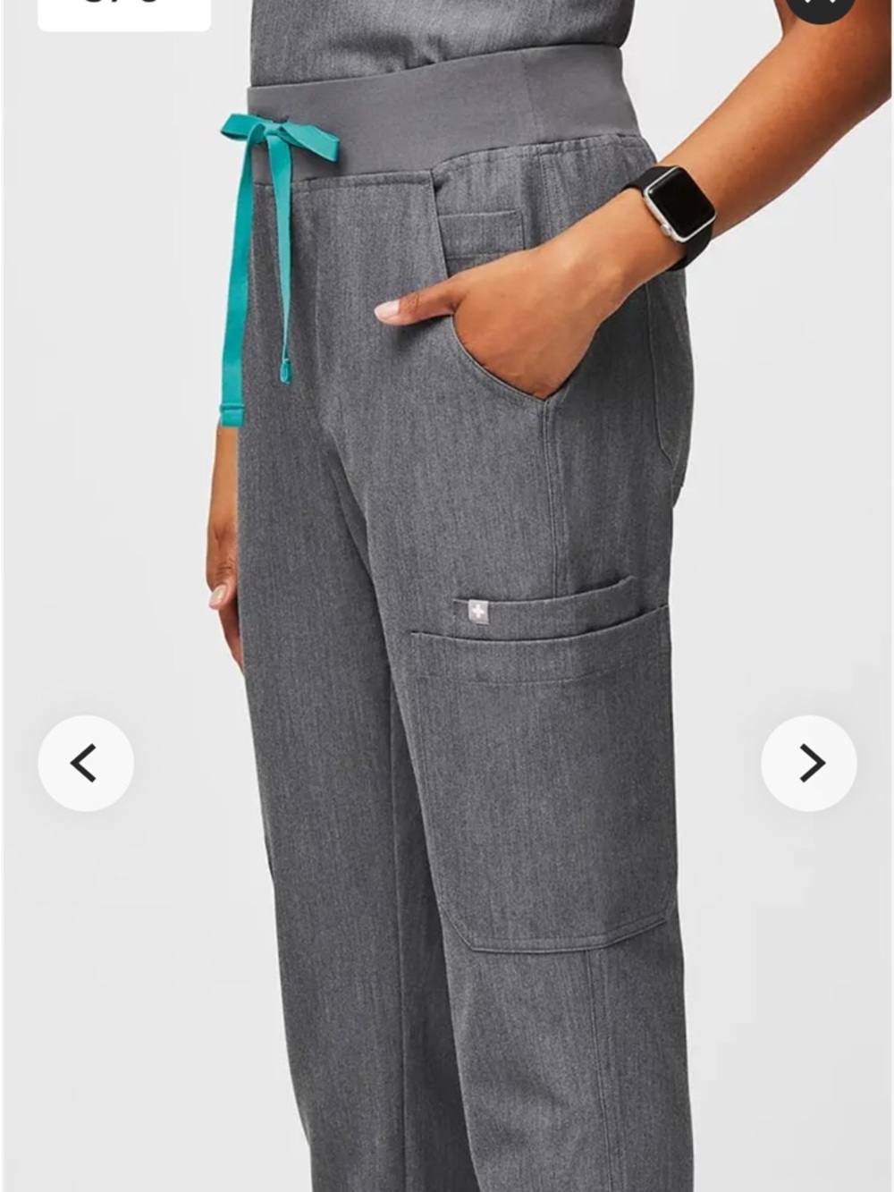 FIGS Straight Leg Gray Scrub Pants with Teal Drawstring